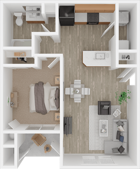 Floor plan for 1 bed, 1 bath, 620 sqft